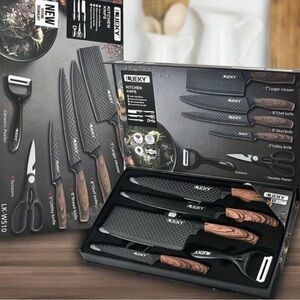 Lucky Brand Black and Brown Kitchen Knife Set